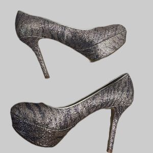 Nine West platform pumps heels glitter with zebra print